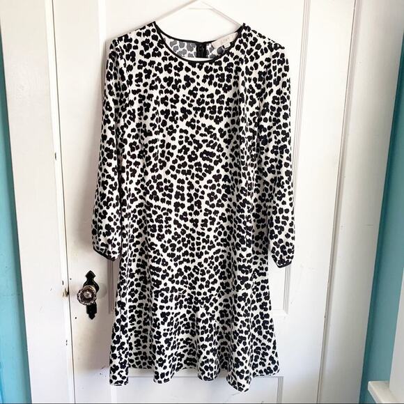 LOFT Wild Cat Flippy Bias Ruffle Dress Animal Print Dress NWT Black White Size 8 - Picture 2 of 11